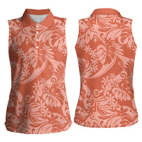 Tahiti Puatou Tiare Floral Women Sleeveless Polo Shirt Monstera Palm Tropical Leaves - Polynesian Pride