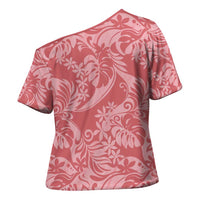 Tahiti Tarona Tiare Floral Cross Shoulder Shirt Monstera Palm Tropical Leaves - Polynesian Pride