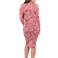 Tahiti Tarona Tiare Floral Family Matching Long Sleeve Bodycon Dress and Hawaiian Shirt Monstera Palm Tropical Leaves - Polynesian Pride