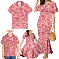 Tahiti Tarona Tiare Floral Family Matching Mermaid Dress and Hawaiian Shirt Monstera Palm Tropical Leaves - Polynesian Pride