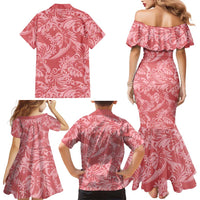 Tahiti Tarona Tiare Floral Family Matching Mermaid Dress and Hawaiian Shirt Monstera Palm Tropical Leaves - Polynesian Pride