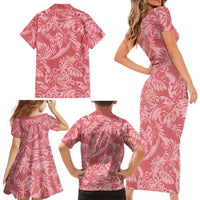 Tahiti Tarona Tiare Floral Family Matching Short Sleeve Bodycon Dress and Hawaiian Shirt Monstera Palm Tropical Leaves - Polynesian Pride