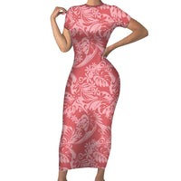 Tahiti Tarona Tiare Floral Family Matching Short Sleeve Bodycon Dress and Hawaiian Shirt Monstera Palm Tropical Leaves - Polynesian Pride
