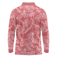 Tahiti Tarona Tiare Floral Long Sleeve Polo Shirt Monstera Palm Tropical Leaves - Polynesian Pride