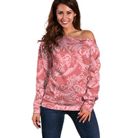 Tahiti Tarona Tiare Floral Off Shoulder Sweater Monstera Palm Tropical Leaves - Polynesian Pride