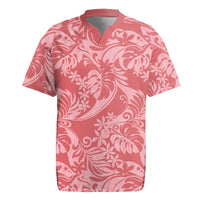 Tahiti Tarona Tiare Floral Rugby Jersey Monstera Palm Tropical Leaves LT01 Pink - Polynesian Pride