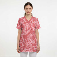 Tahiti Tarona Tiare Floral Scrub Top Monstera Palm Tropical Leaves - Polynesian Pride