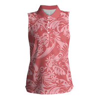 Tahiti Tarona Tiare Floral Women Sleeveless Polo Shirt Monstera Palm Tropical Leaves - Polynesian Pride