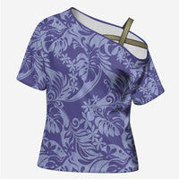 Tahiti Vareau Tiare Floral Cross Shoulder Shirt Monstera Palm Tropical Leaves LT01 Female Purple - Polynesian Pride