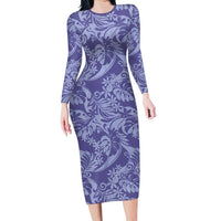 Tahiti Vareau Tiare Floral Family Matching Long Sleeve Bodycon Dress and Hawaiian Shirt Monstera Palm Tropical Leaves - Polynesian Pride