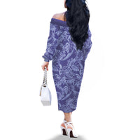 Tahiti Vareau Tiare Floral Family Matching Off The Shoulder Long Sleeve Dress and Hawaiian Shirt Monstera Palm Tropical Leaves - Polynesian Pride