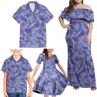 Tahiti Vareau Tiare Floral Family Matching Off Shoulder Maxi Dress and Hawaiian Shirt Monstera Palm Tropical Leaves - Polynesian Pride