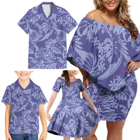 Tahiti Vareau Tiare Floral Family Matching Off Shoulder Short Dress and Hawaiian Shirt Monstera Palm Tropical Leaves - Polynesian Pride