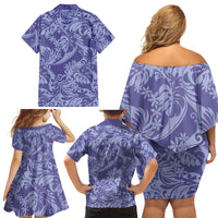 Tahiti Vareau Tiare Floral Family Matching Off Shoulder Short Dress and Hawaiian Shirt Monstera Palm Tropical Leaves - Polynesian Pride