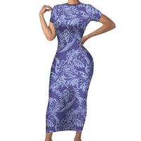 Tahiti Vareau Tiare Floral Family Matching Short Sleeve Bodycon Dress and Hawaiian Shirt Monstera Palm Tropical Leaves - Polynesian Pride