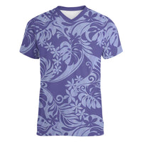 Tahiti Vareau Tiare Floral Women V-Neck T-Shirt Monstera Palm Tropical Leaves - Polynesian Pride