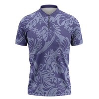 Tahiti Vareau Tiare Floral Zipper Polo Shirt Monstera Palm Tropical Leaves - Polynesian Pride