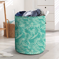 Tahiti Teal Tiare Floral Laundry Basket Monstera Palm Tropical Leaves LT01 Teal - Polynesian Pride