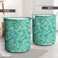 Tahiti Teal Tiare Floral Laundry Basket Monstera Palm Tropical Leaves LT01 - Polynesian Pride