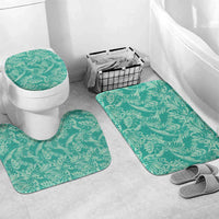 Tahiti Teal Tiare Floral Bathroom Set Monstera Palm Tropical Leaves - Polynesian Pride