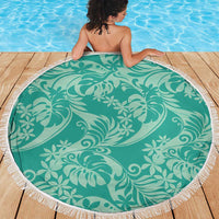 Tahiti Teal Tiare Floral Beach Blanket Monstera Palm Tropical Leaves - Polynesian Pride