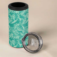 Tahiti Teal Tiare Floral 4 in 1 Can Cooler Tumbler Monstera Palm Tropical Leaves - Polynesian Pride