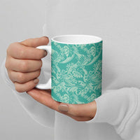 Tahiti Teal Tiare Floral Ceramic Mug Monstera Palm Tropical Leaves - Polynesian Pride