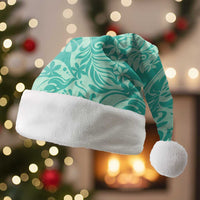 Tahiti Teal Tiare Floral Christmas Santa Hat Monstera Palm Tropical Leaves - Polynesian Pride