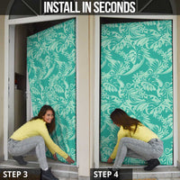 Tahiti Teal Tiare Floral Door Cover Monstera Palm Tropical Leaves - Polynesian Pride