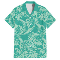 Tahiti Teal Tiare Floral Family Matching Off Shoulder Maxi Dress and Hawaiian Shirt Monstera Palm Tropical Leaves - Polynesian Pride
