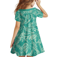 Tahiti Teal Tiare Floral Family Matching Off Shoulder Short Dress and Hawaiian Shirt Monstera Palm Tropical Leaves - Polynesian Pride