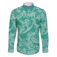 Tahiti Teal Tiare Floral Family Matching Off Shoulder Short Dress and Hawaiian Shirt Monstera Palm Tropical Leaves - Polynesian Pride