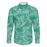 Tahiti Teal Tiare Floral Family Matching Puletasi and Hawaiian Shirt Monstera Palm Tropical Leaves LT01 Dad's Shirt - Long Sleeve Teal - Polynesian Pride