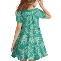 Tahiti Teal Tiare Floral Family Matching Short Sleeve Bodycon Dress and Hawaiian Shirt Monstera Palm Tropical Leaves - Polynesian Pride