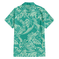 Tahiti Teal Tiare Floral Family Matching Summer Maxi Dress and Hawaiian Shirt Monstera Palm Tropical Leaves - Polynesian Pride