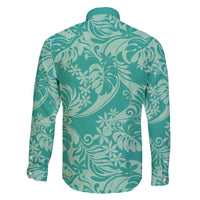Tahiti Teal Tiare Floral Family Matching Tank Maxi Dress and Hawaiian Shirt Monstera Palm Tropical Leaves - Polynesian Pride