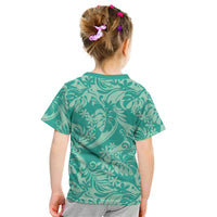 Tahiti Teal Tiare Floral Kid T Shirt Monstera Palm Tropical Leaves LT01 - Polynesian Pride