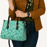 Tahiti Teal Tiare Floral Leather Bag Monstera Palm Tropical Leaves - Polynesian Pride