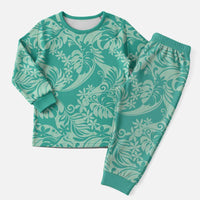 Tahiti Teal Tiare Floral Christmas Pajama Set Monstera Palm Tropical Leaves - Polynesian Pride