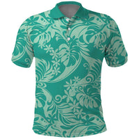 Tahiti Teal Tiare Floral Polo Shirt Monstera Palm Tropical Leaves LT01 Teal - Polynesian Pride