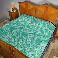 Tahiti Teal Tiare Floral Quilt Monstera Palm Tropical Leaves - Polynesian Pride
