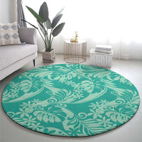 Tahiti Teal Tiare Floral Round Carpet Monstera Palm Tropical Leaves - Polynesian Pride