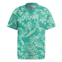 Tahiti Teal Tiare Floral Rugby Jersey Monstera Palm Tropical Leaves LT01 Teal - Polynesian Pride