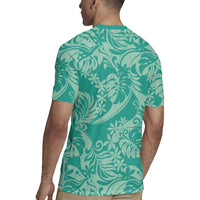 Tahiti Teal Tiare Floral Rugby Jersey Monstera Palm Tropical Leaves LT01 - Polynesian Pride