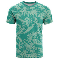Tahiti Teal Tiare Floral T Shirt Monstera Palm Tropical Leaves LT01 Teal - Polynesian Pride