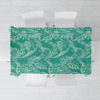 Tahiti Teal Tiare Floral Tablecloth Monstera Palm Tropical Leaves - Polynesian Pride