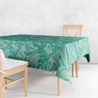 Tahiti Teal Tiare Floral Tablecloth Monstera Palm Tropical Leaves - Polynesian Pride