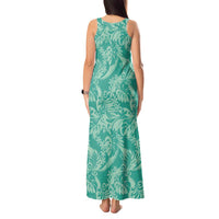 Tahiti Teal Tiare Floral Tank Maxi Dress Monstera Palm Tropical Leaves - Polynesian Pride