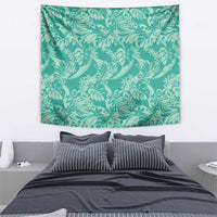 Tahiti Teal Tiare Floral Tapestry Monstera Palm Tropical Leaves - Polynesian Pride