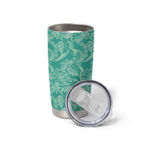 Tahiti Teal Tiare Floral Tumbler Cup Monstera Palm Tropical Leaves - Polynesian Pride